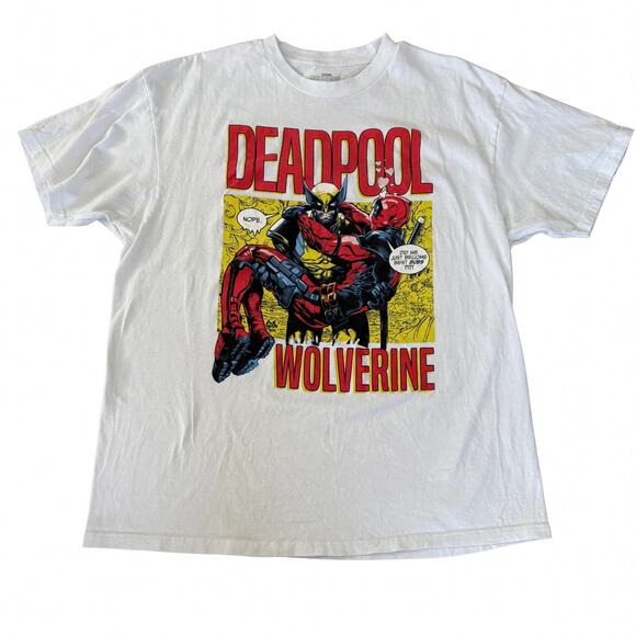 Marvel Deadpool Wolverine Graphic T-Shirt XL White Comic Print Superhero Tee - Picture 1 of 4